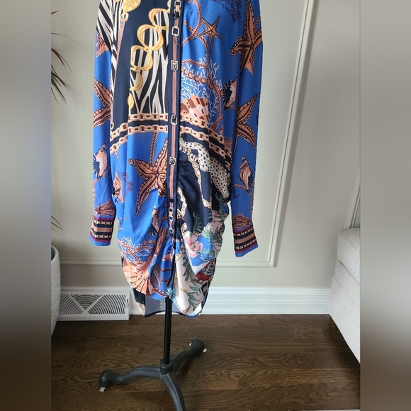 Her ..Bottari Blue Button-Up Shirt Dress Sz.L - Picture 2 of 14